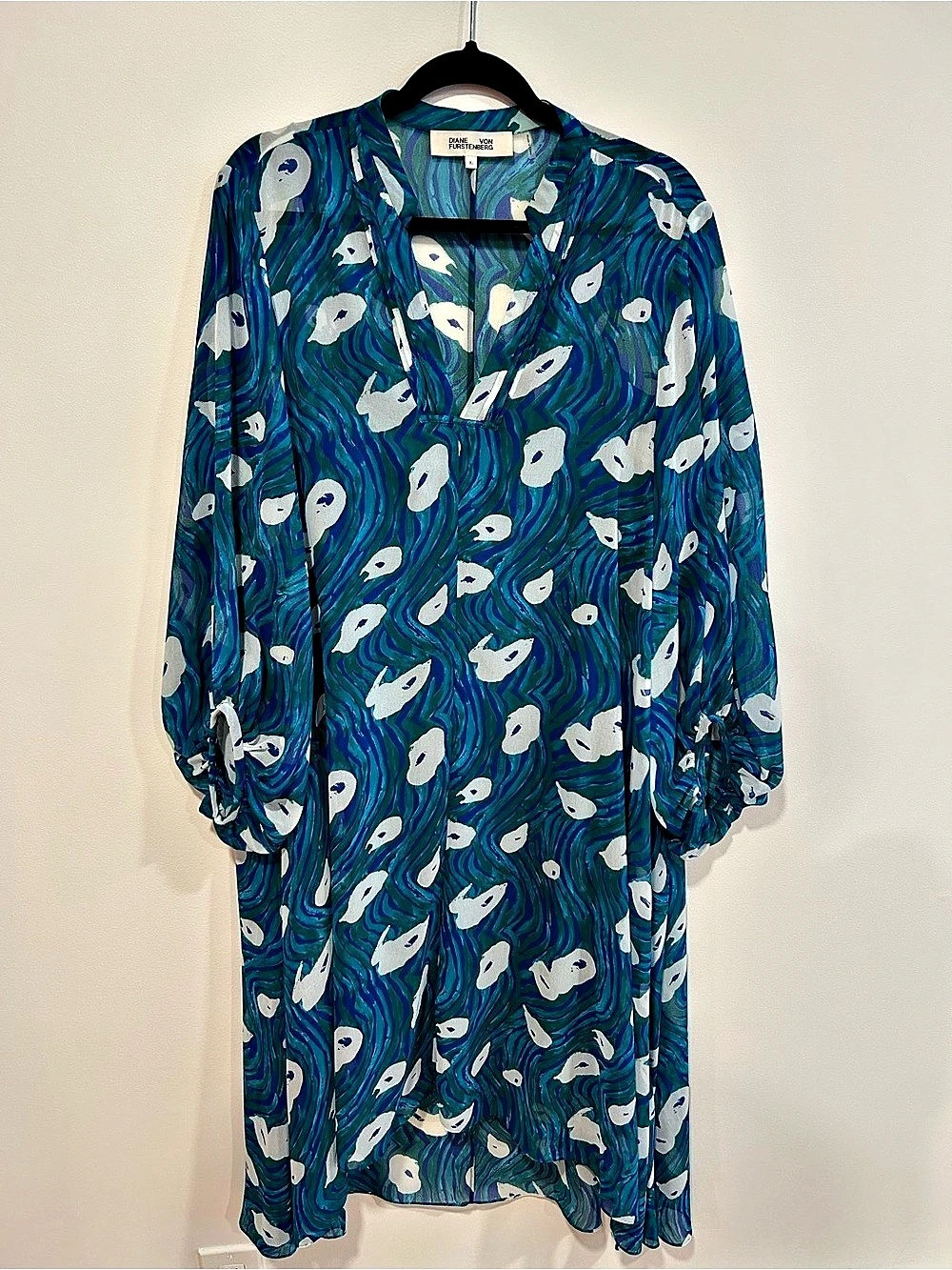 Diane von Furstenberg Abstract Print Maxi Dress Blue & Green XL Like New